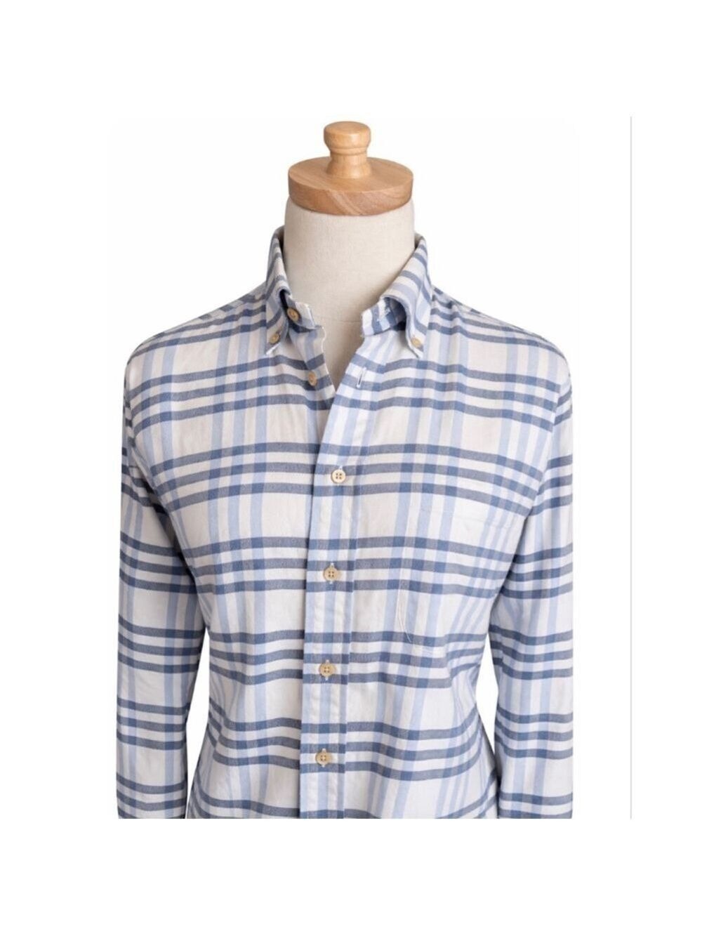 Unisex Burberry White Blue Plaid Casual Button Down Shirt S